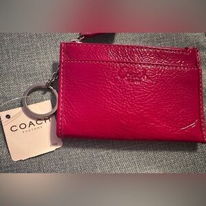 Authentic Coach Patent Leather Fuchsia Pink Mini Skinny Keychain Wallet!! NWT